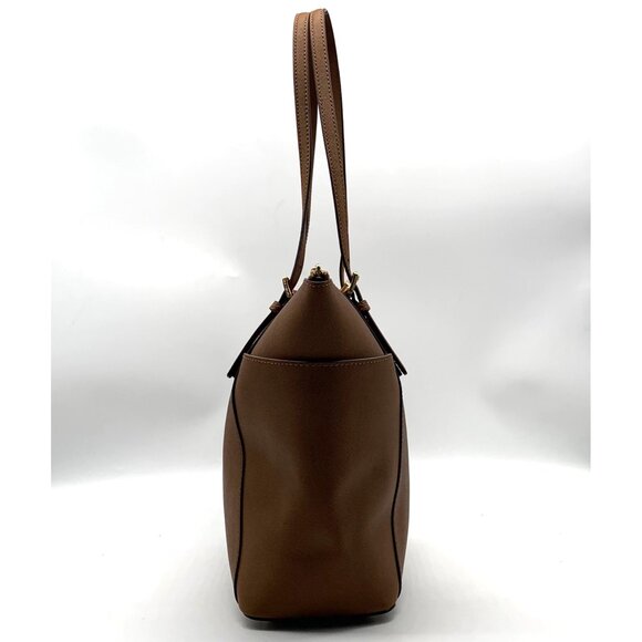 Michael Kors Tan Crosshatch Leather East West Zipper Top Jet Set Tote - Picture 3 of 13